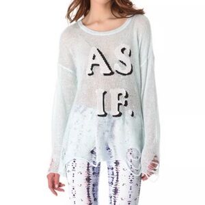 Wildfox White Label As If Lennon sweater in a mint green sheer distressed size S